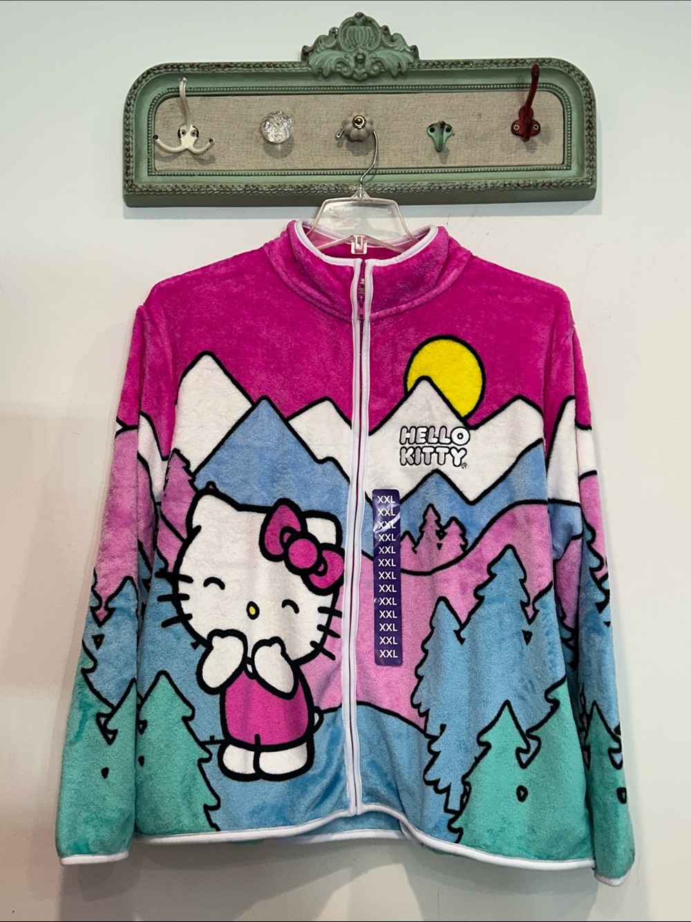 Hello Kitty Plush fleece Zip-Up Jacket Moutain side Pink xxl new women’s top
